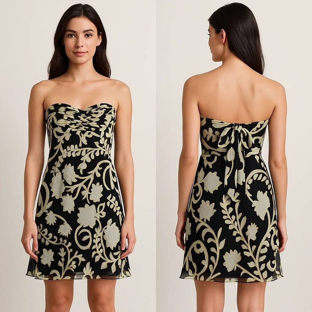 NWT Ann Taylor Womens Tie Black Yellow Floral Dress Size 8 Y2K Cocktail Party